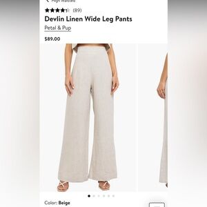 Petal & Pup Beige Linen Wide Leg Pants NEW IN BAG SIZE 8